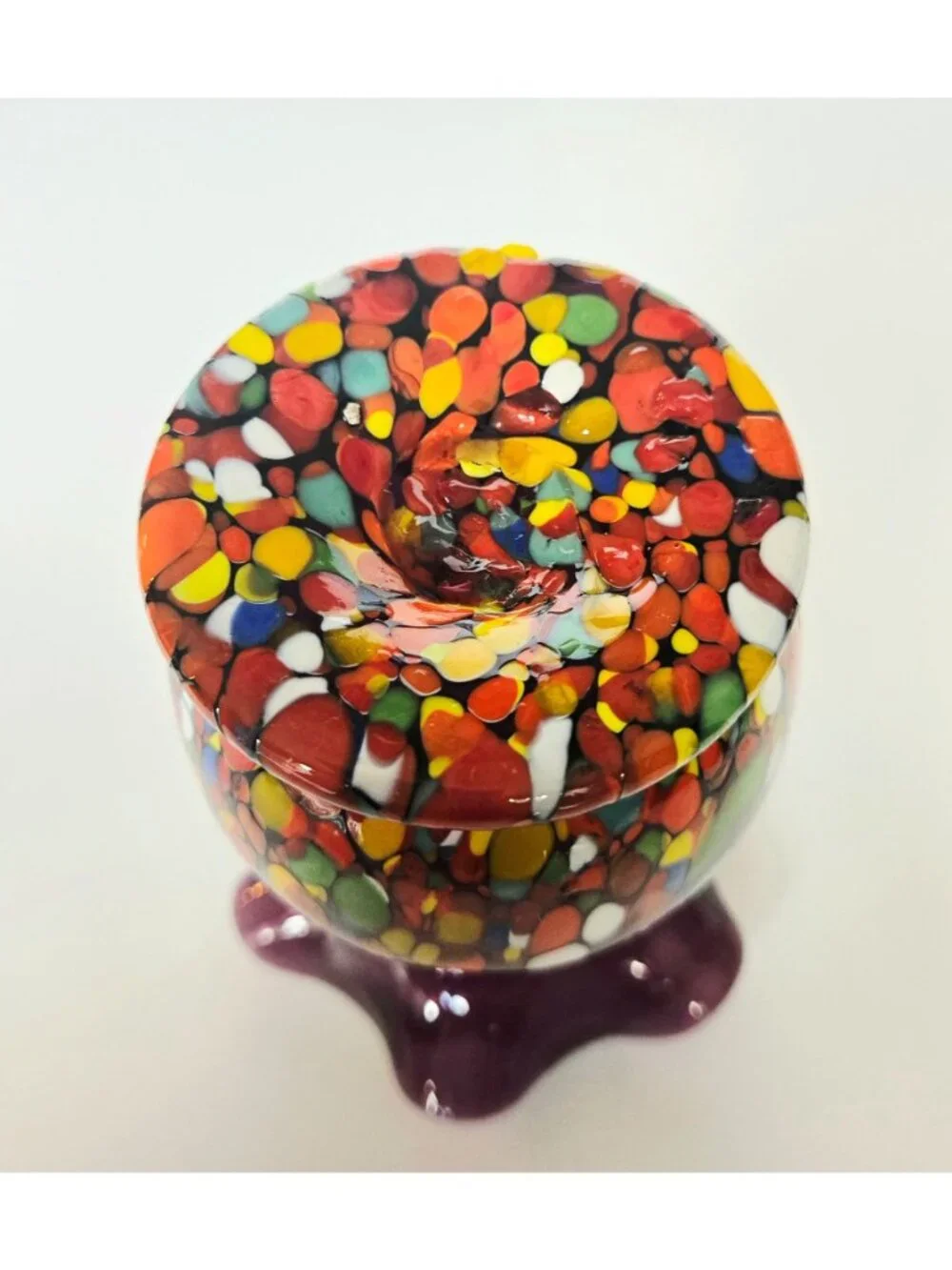 Hand-Blown Purple Glass Vase With Multi-Color Confetti Base 4.5